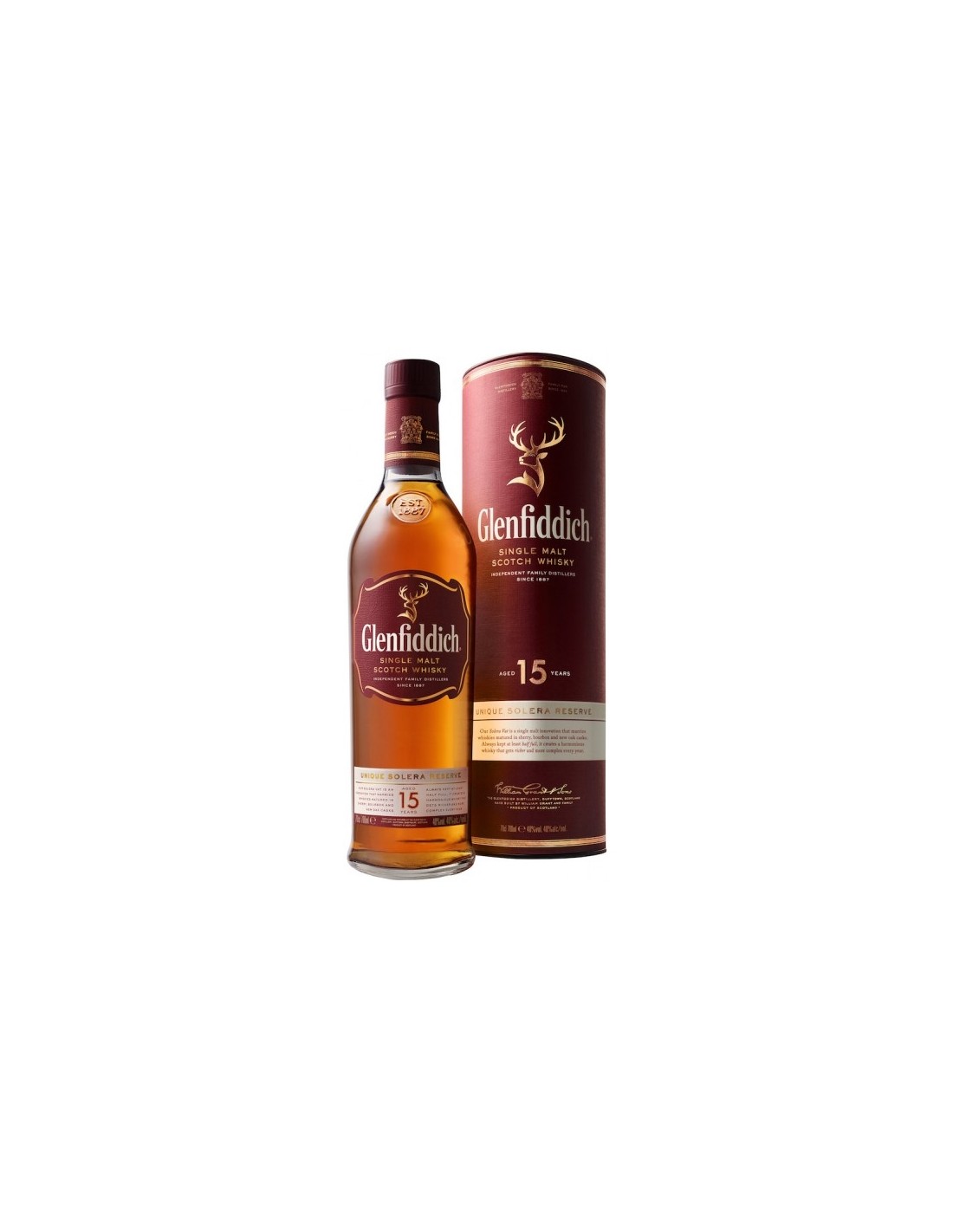 Whisky Glenfiddich Single Malt 0.7L, 15 ani, 40% alc., Scotia alcooldiscount.ro