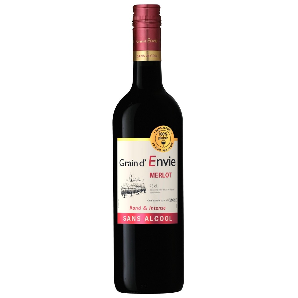 Vin rosu fara alcool, Merlot, Grain D\'envie, 0.75L, 0% alc., Franta