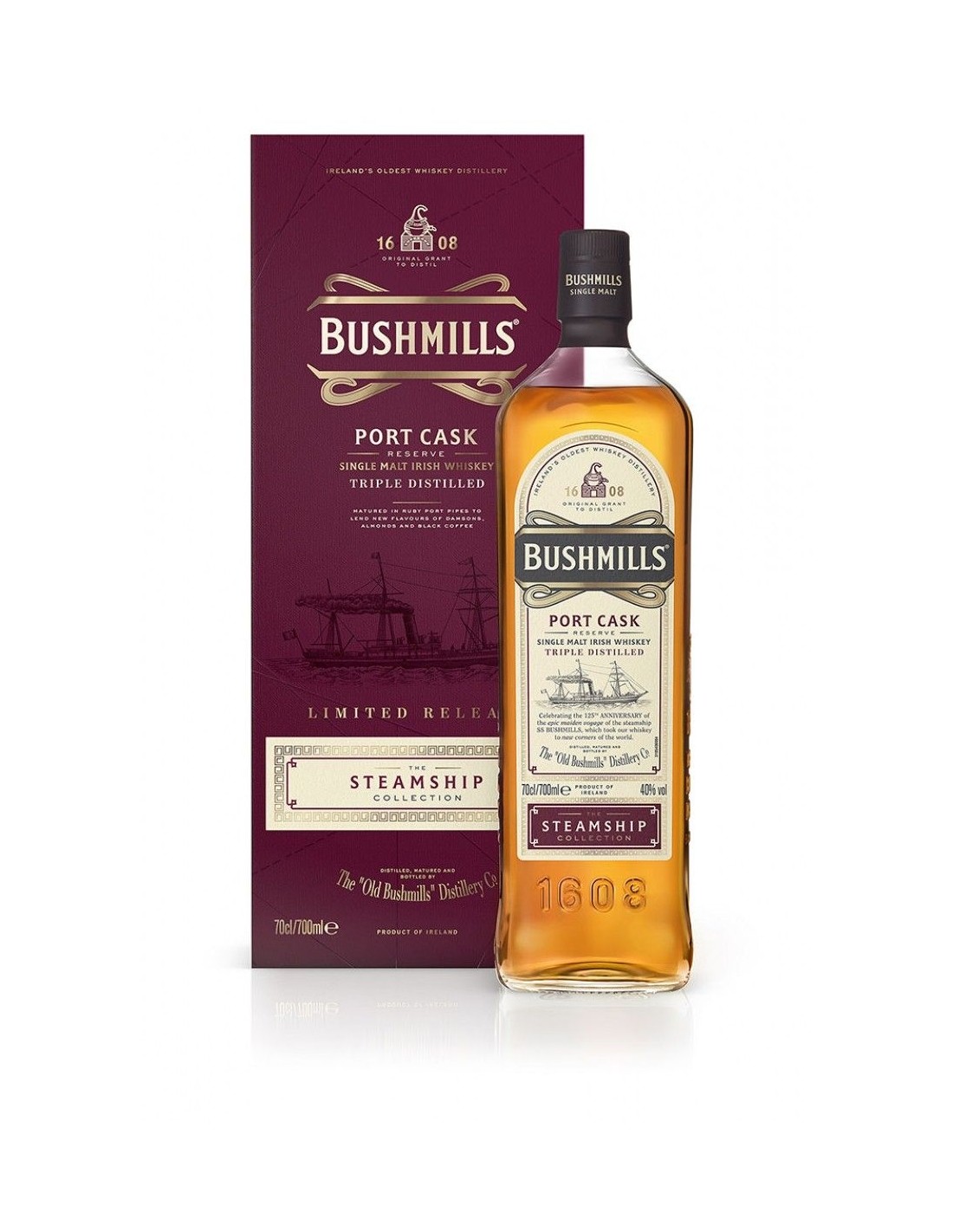 Whisky Bushmills The Steamship Port Cask, 0.7L, 40% alc., Irlanda alcooldiscount.ro