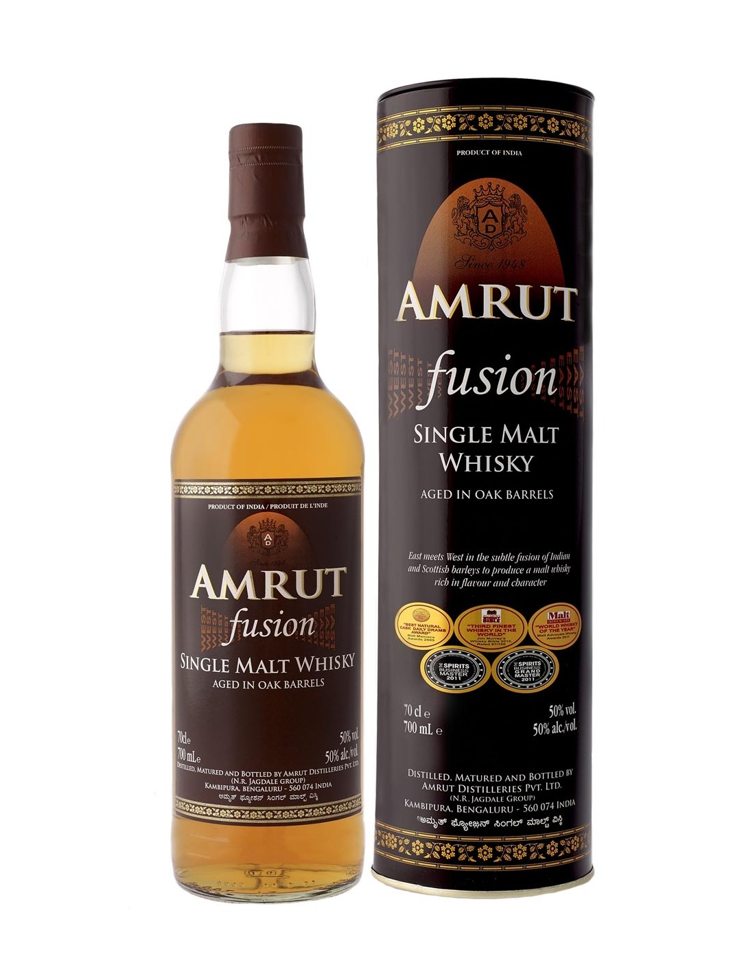 Whisky Amrut Fusion Single Malt, 0.7L, 50% alc., India alcooldiscount.ro