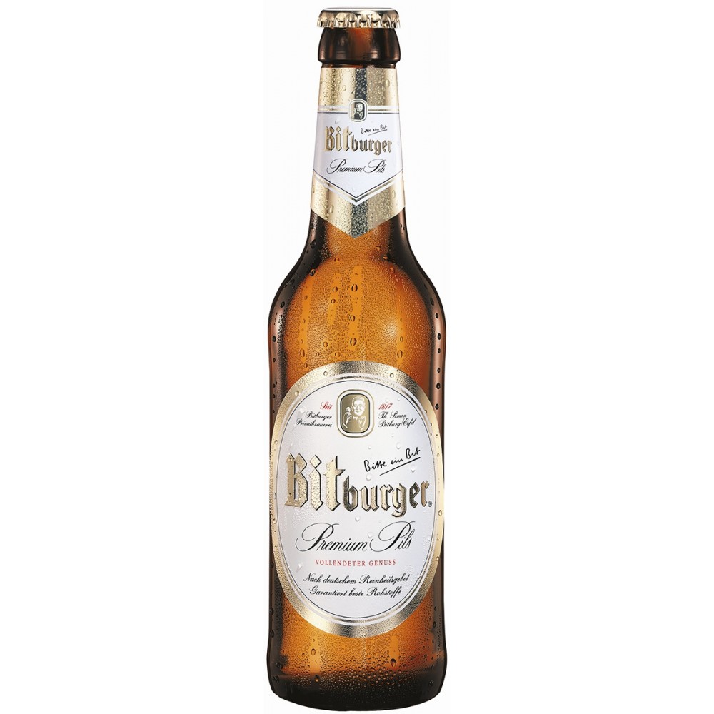 Bere blonda, filtrata Bitburger Premium Pils, 4.8% alc., 0.5L, sticla, Germania 0.5L