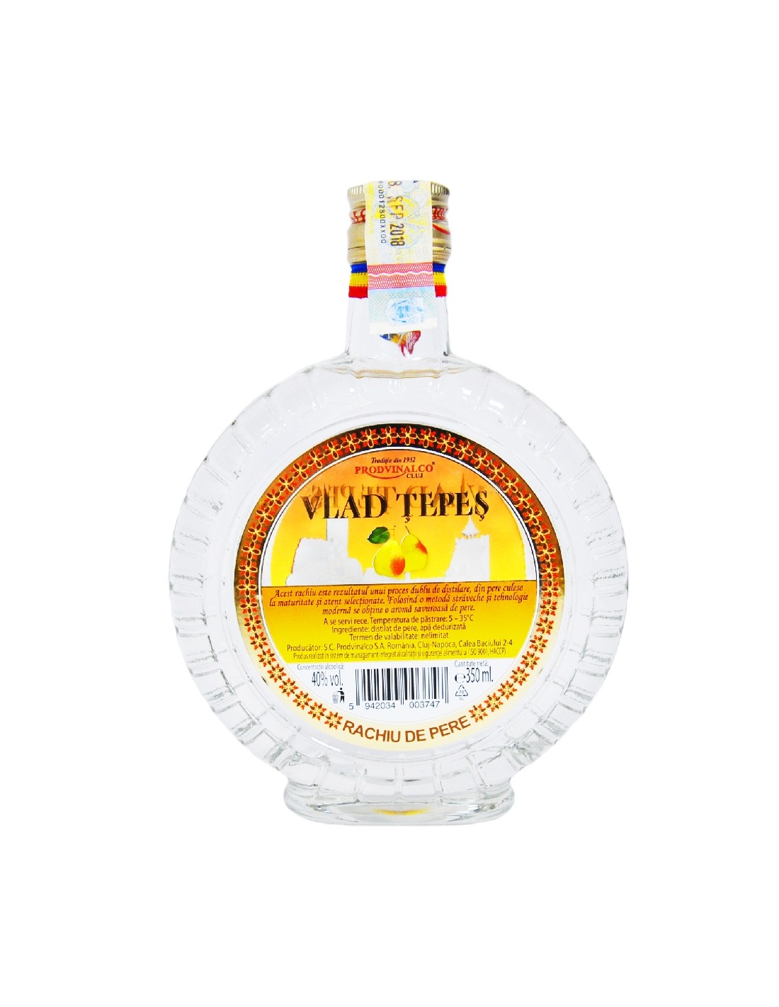 Rachiu de pere Vlad Tepes, 40% alc., 0.35L, Romania alcooldiscount.ro