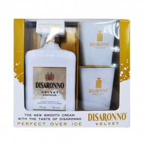 Lichior crema Disaronno Velvet + 2 pahare, 17% alc., 0.7L, Italia