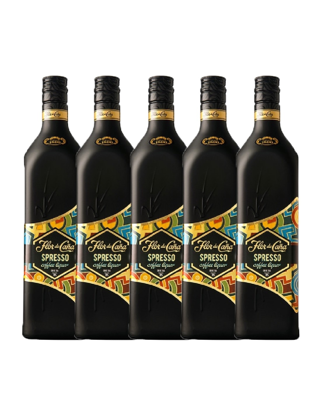 Pachet 5 sticle Rom negru Flor De Cana Spresso, 0.7L alcooldiscount.ro