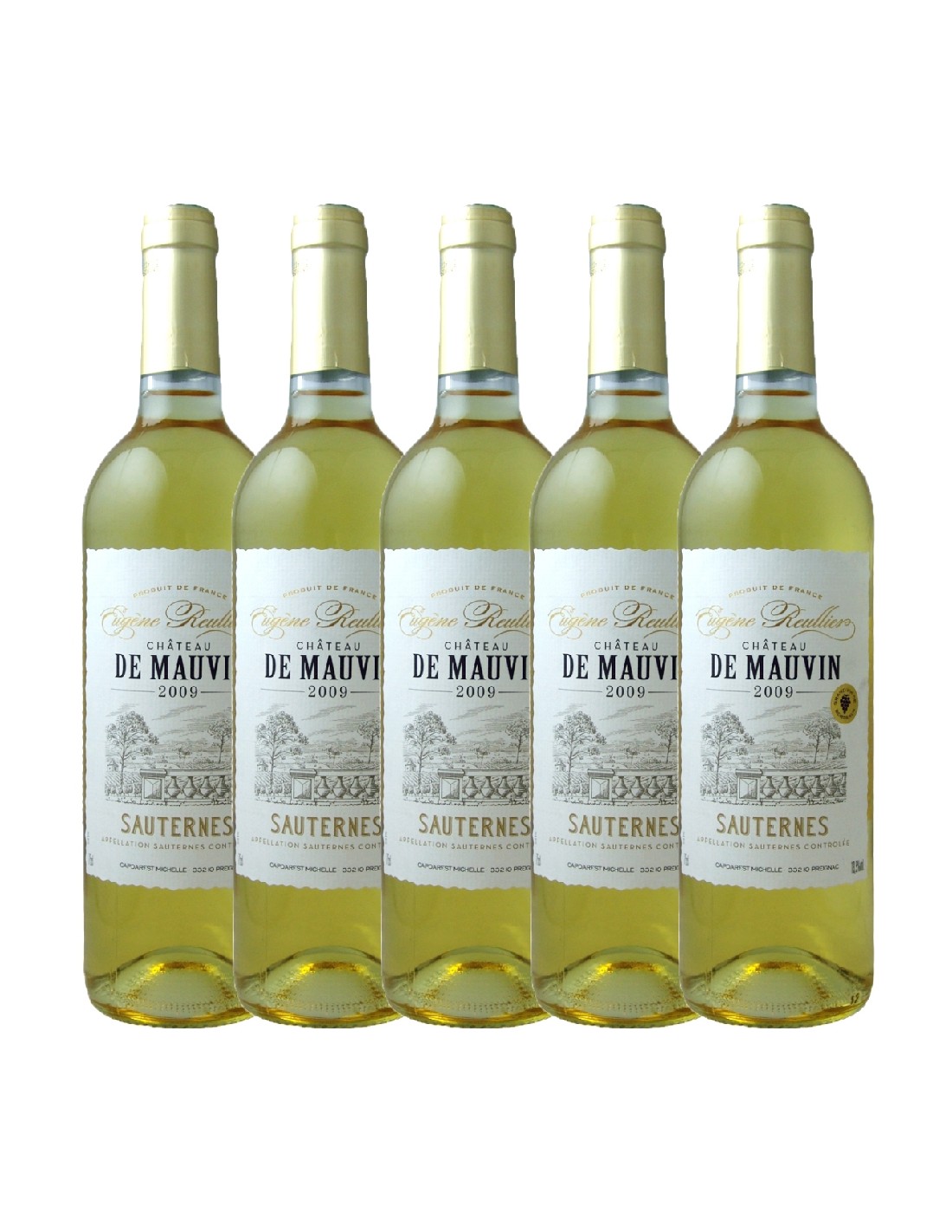 Pachet 5 sticle Vin alb dulce, Eugene Reulier Chateau de Mauvin Sauternes, 0.75L, Franta
