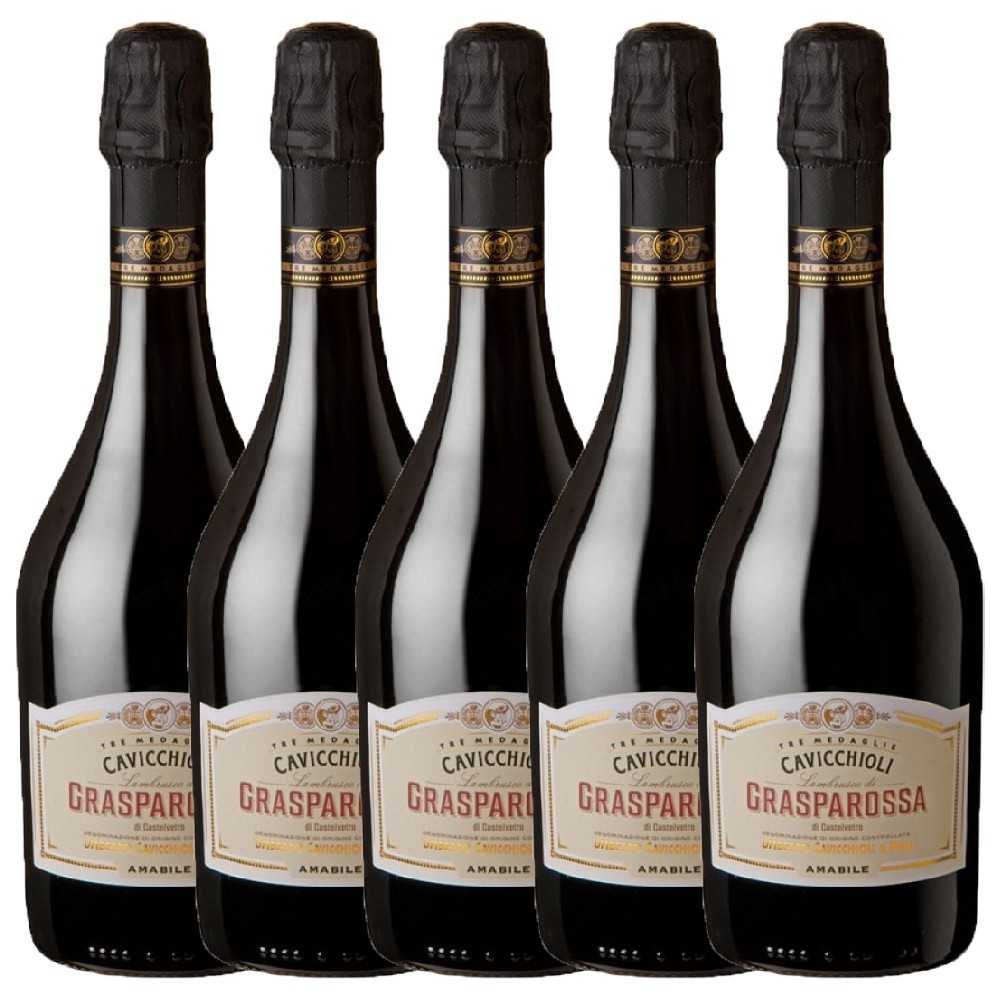 Pachet 5 sticle Vin frizzante rosu Cavicchioli Grasparossa Amabile, 8% alc., 0.75L, Italia 0.75L