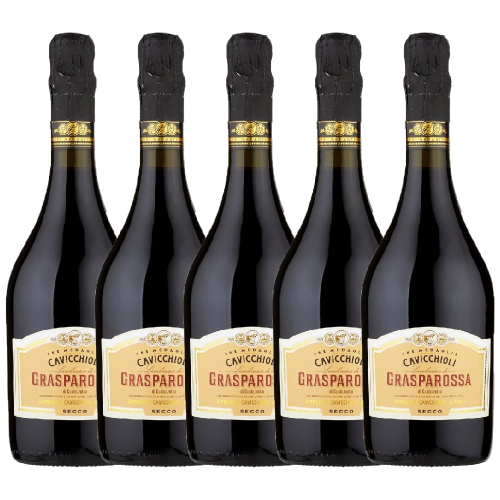 Pachet 5 sticle Vin frizzante Cavicchioli Grasparossa Secco, 11% alc., 0.75L, Italia