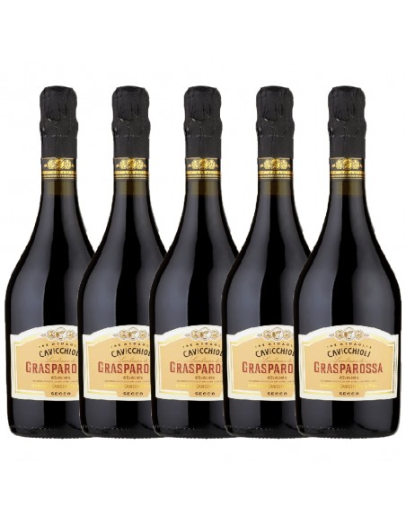 Pachet 5 sticle Vin frizzante Cavicchioli Grasparossa Secco, 11% alc., 0.75L, Italia