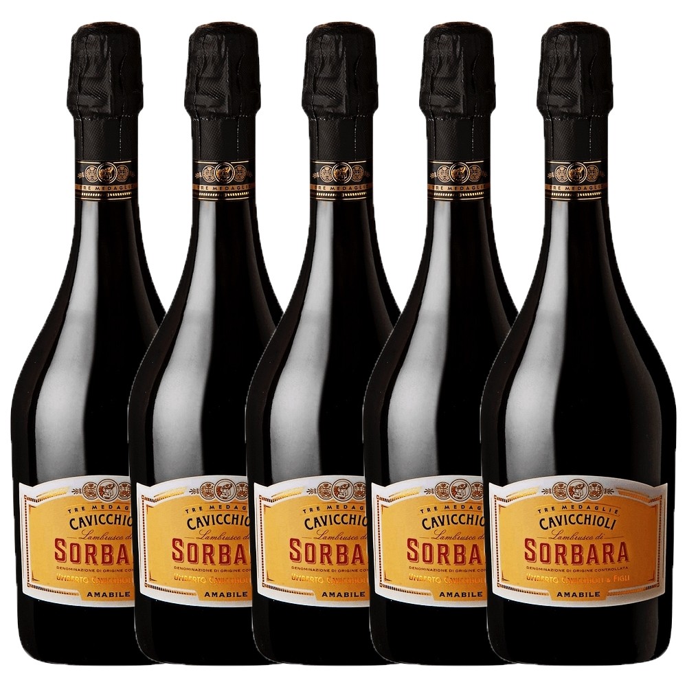 Pachet 5 sticle Vin frizzante Cavicchioli Sorbara Amabile, 8% alc., 0.75L, Italia 0.75L