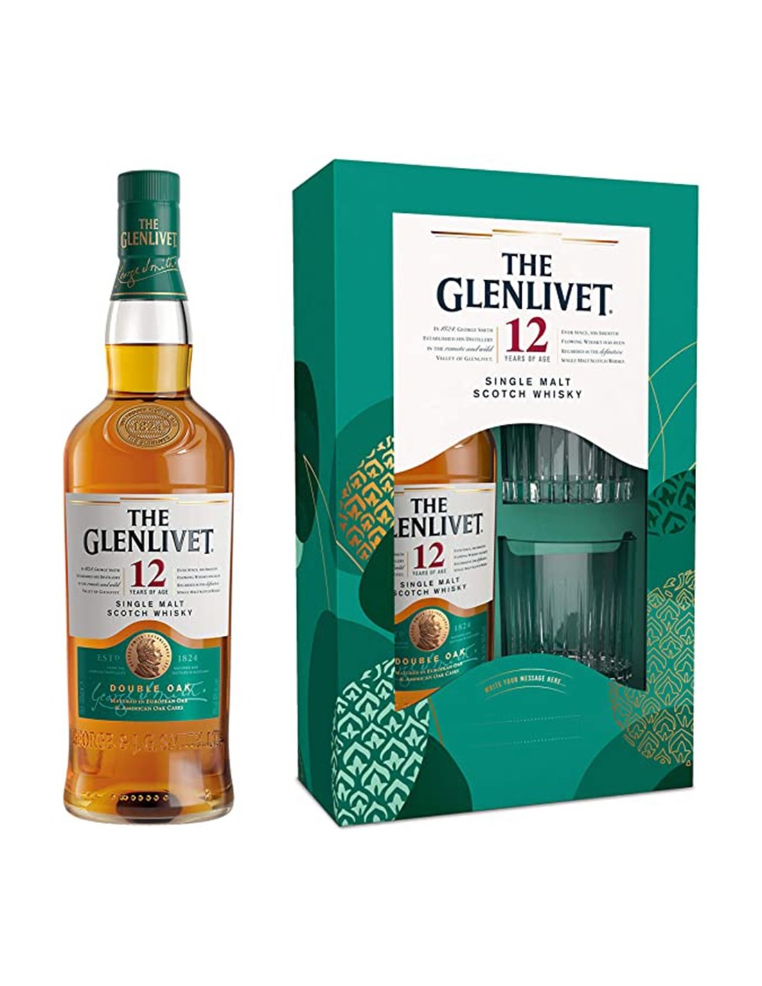 Whisky The Glenlivet 12 ani Double Oak + 2 pahare, 0.7L, 40% alc., Scotia