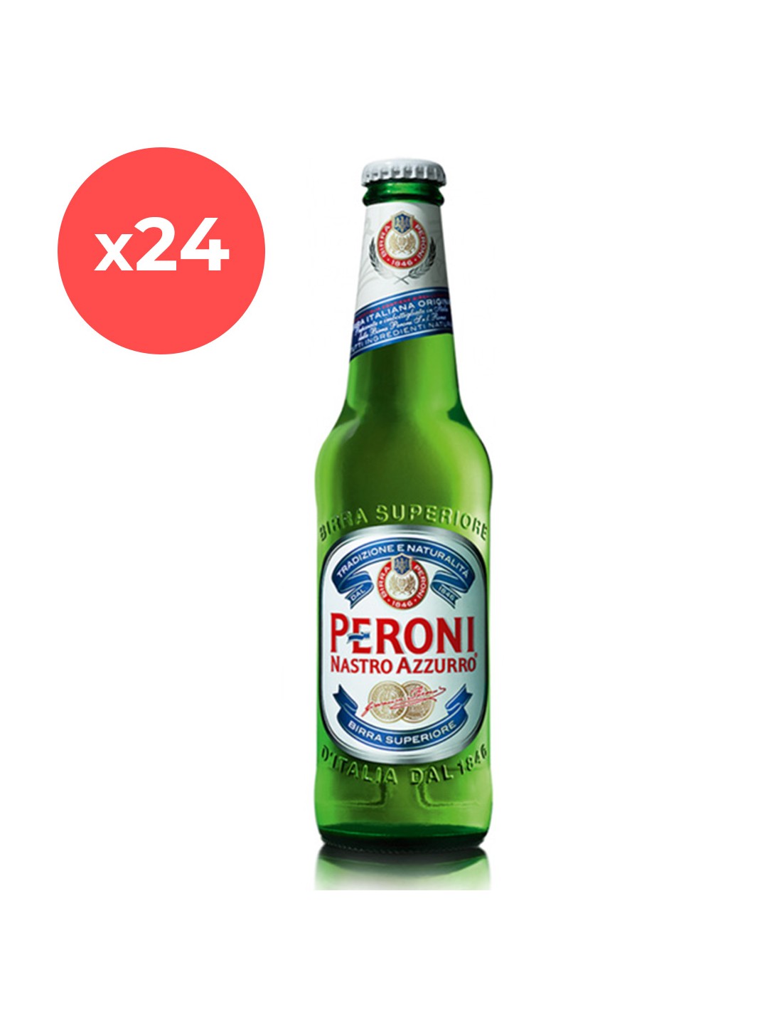 Bax 24 bucati bere blonda, filtrata Peroni Nastro Azzurro, 5.1% alc., 0.33L, sticla, Italia alcooldiscount.ro