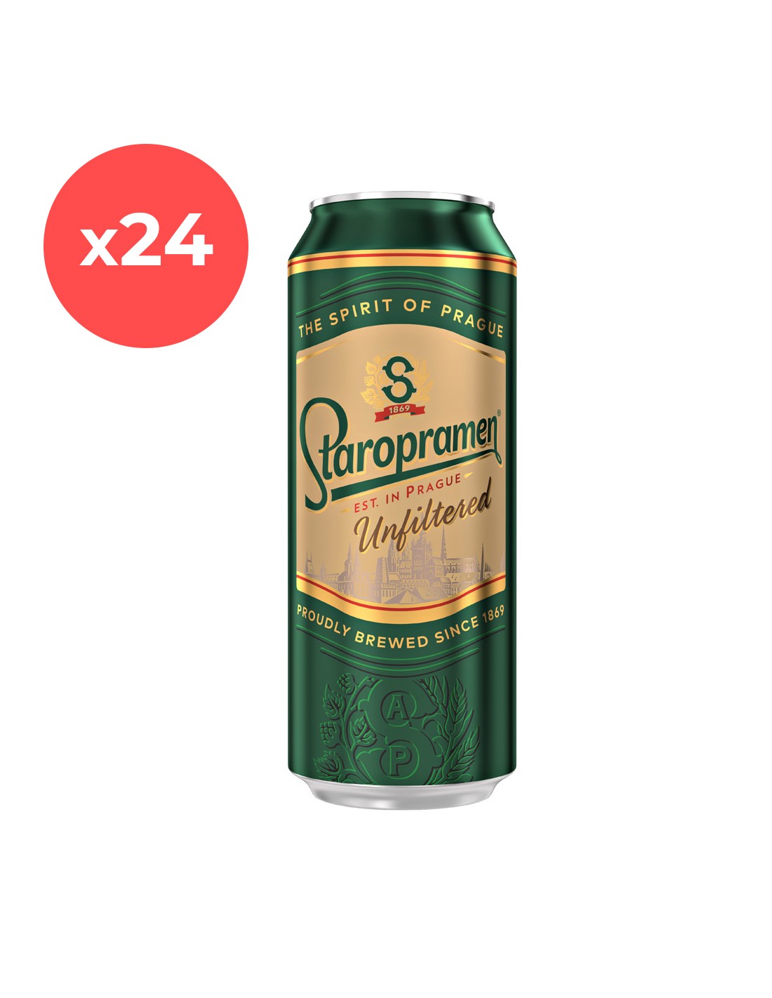 Bax 24 bucati bere blonda, nefiltrata Staropramen, 5% alc., 0.5L, doza, Romania