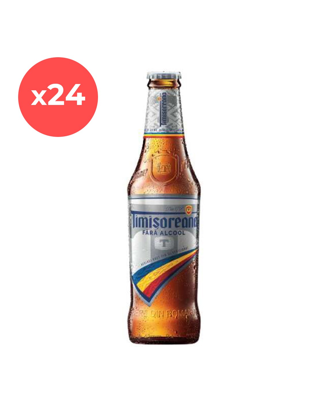 Bax 24 bucati bere blonda fara alcool Timisoreana, 0% alc., 0.33L, sticla, Romania