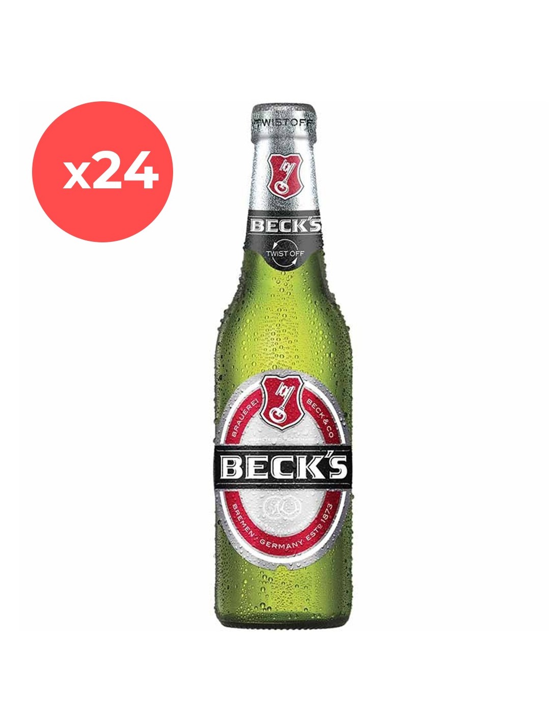 Bax 24 bucati bere blonda, Pilsner, Beck’s, 4.9% alc., 0.33L, sticla, Romania alcooldiscount.ro