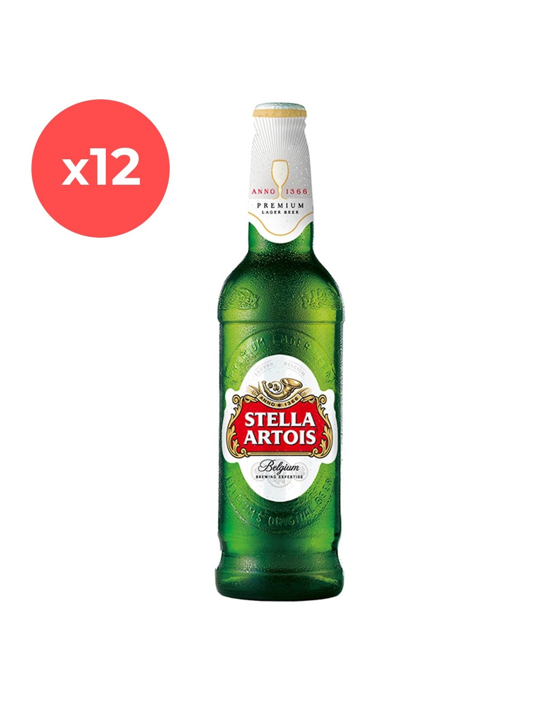 Bax 12 bucati bere blonda Stella Artois, 5% alc., 0.66L, sticla, Belgia