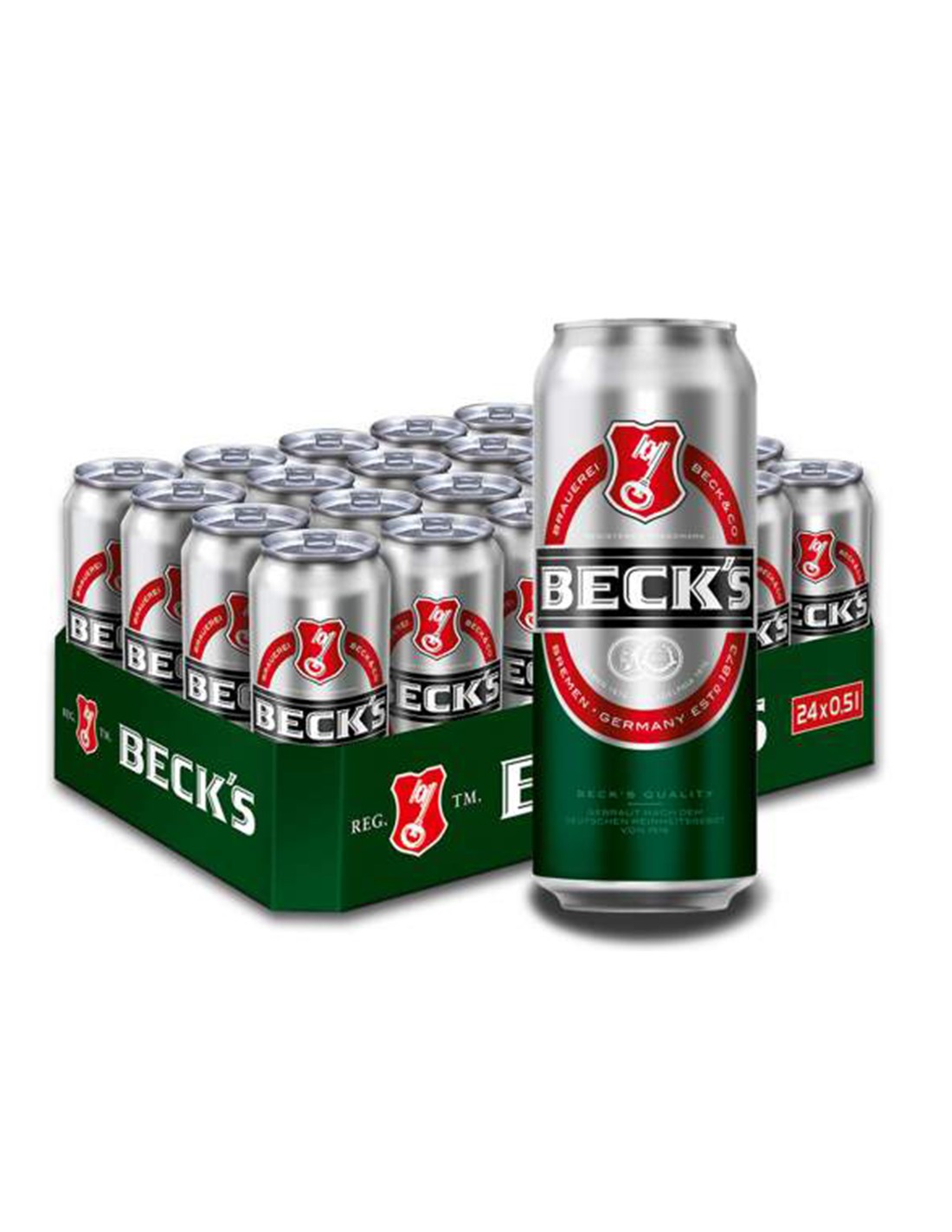Bax 24 bucati bere blonda, Pilsner, Beck’s, 4.9% alc., 0.5L, doza, Romania alcooldiscount.ro