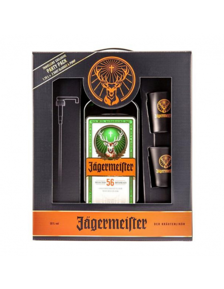 Jagermeister Gift Pack + Shot Glasses + Pump, 35% alc., 1.75L, Germany