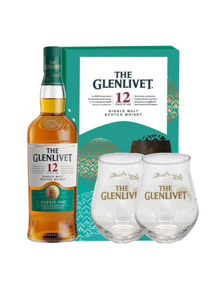 Whisky The Glenlivet 12 years Double Oak + 2 Glasses, 0.7L, 40% alc., Scotland