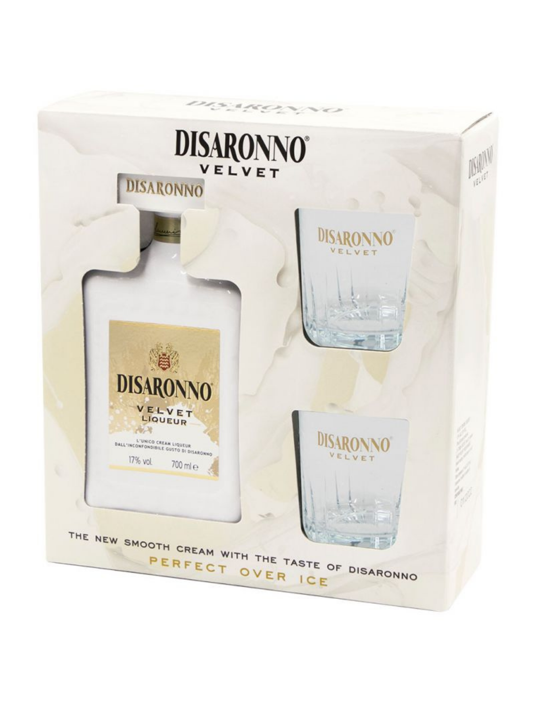 Lichior crema Disaronno Velvet + 2 Pahare, 17% alc., 0.7L, Italia alcooldiscount.ro