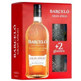 Dark rum Barcelo Gran Anejo + 2 Glasses, 37.5% alc., 0.7L, Dominican Republic