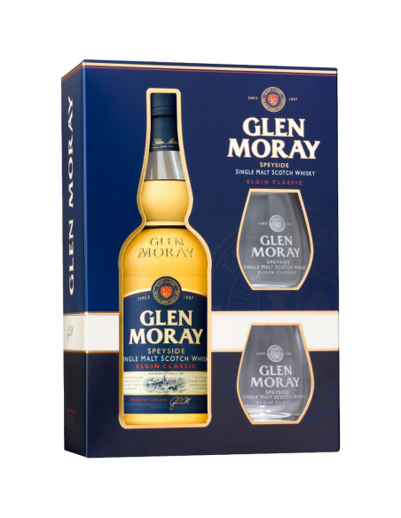 Single Malt Scotch Whisky Glen Moray Elgin Classic + 2 Glasses, 0.7L, 40% alc., Scotland