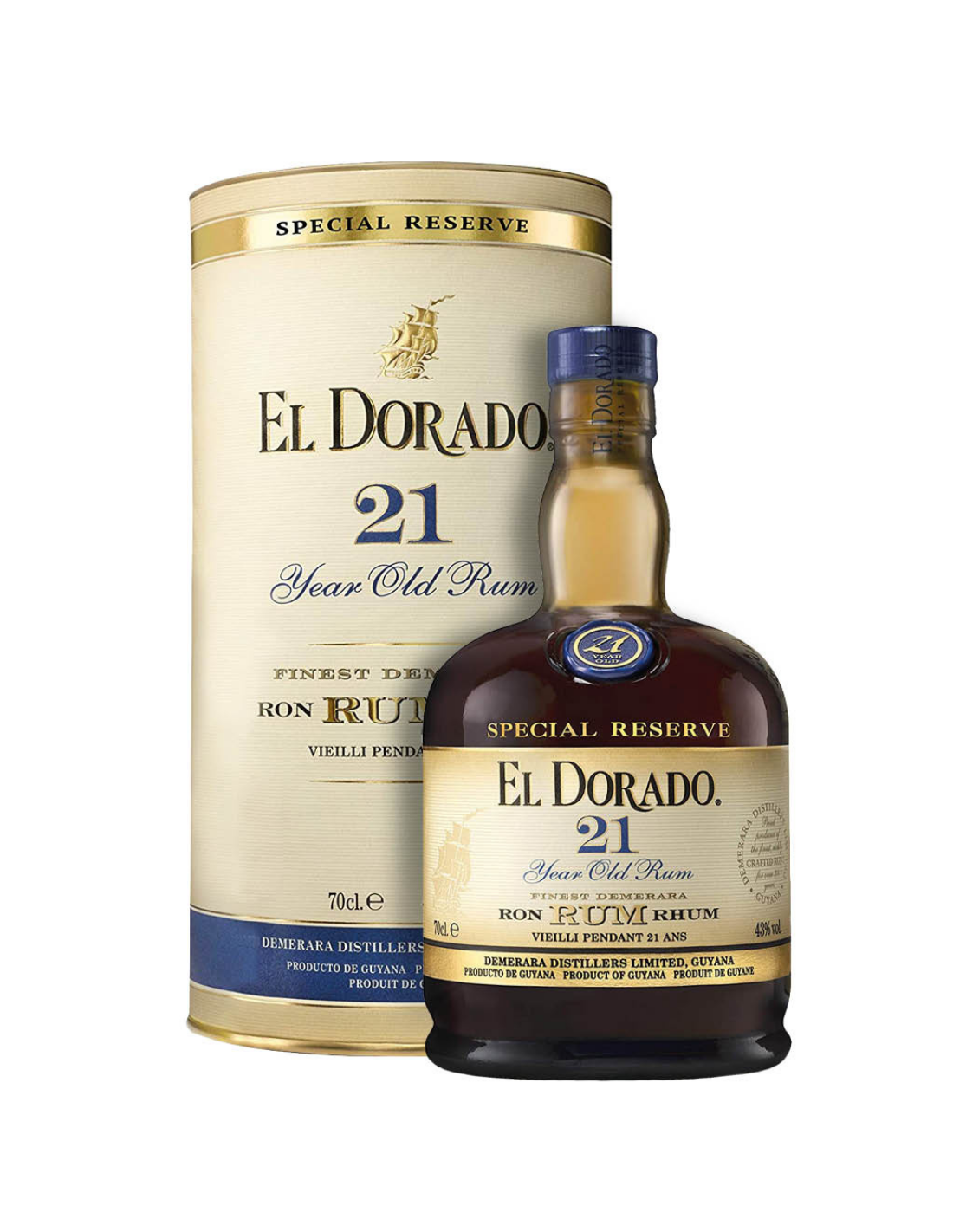 Rom negru El Dorado Special Reserve 21 Years Old Cask Aged Demerara, 43% alc., 0.7L, Guyana alcooldiscount.ro