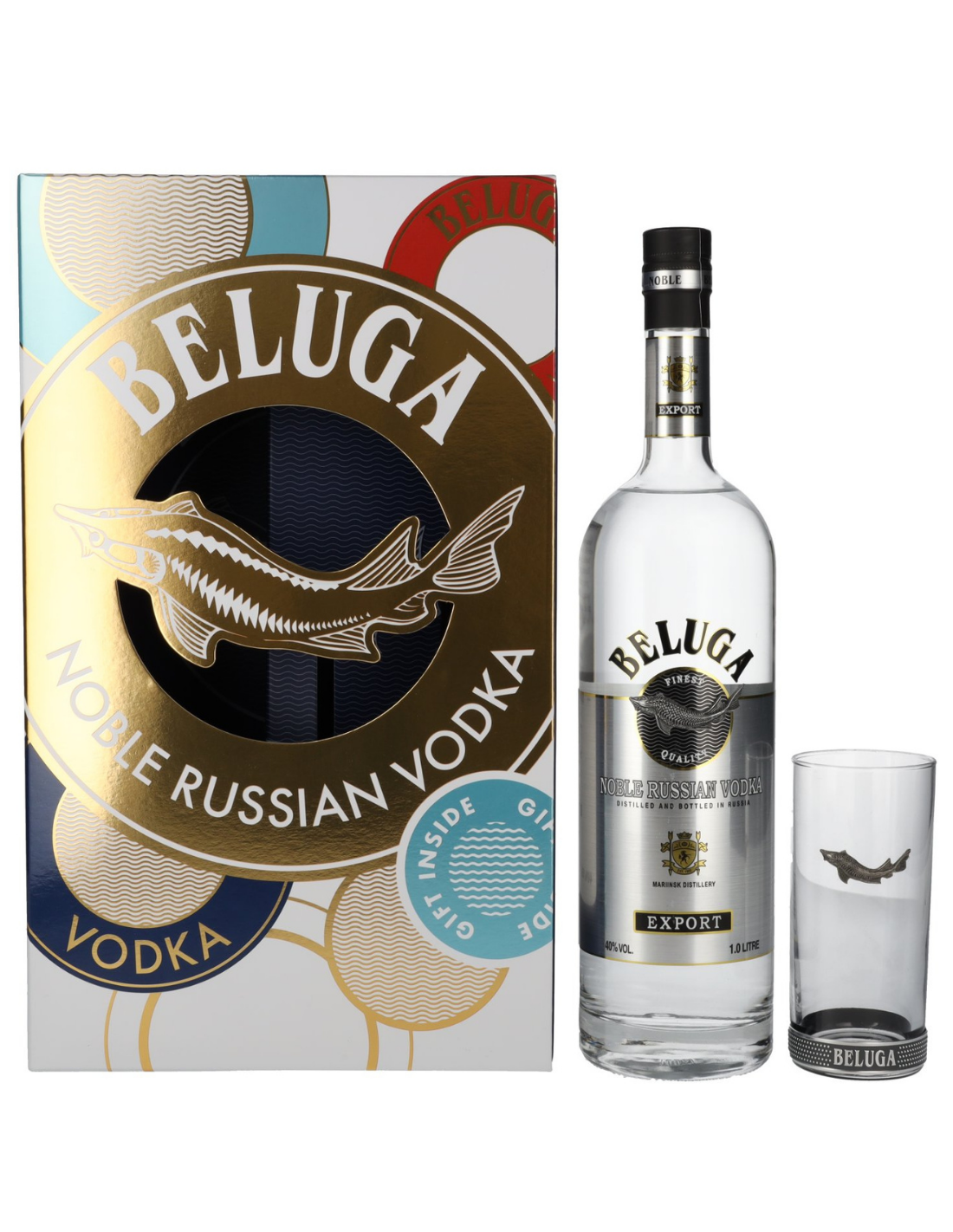 Vodca Beluga Noble + Pahar Highball, 1L, 40% alc., Rusia alcooldiscount.ro