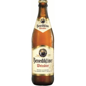 Amber beer unfiltered Benediktiner Weissbier, 5.4% alc., 0.5L, Germany