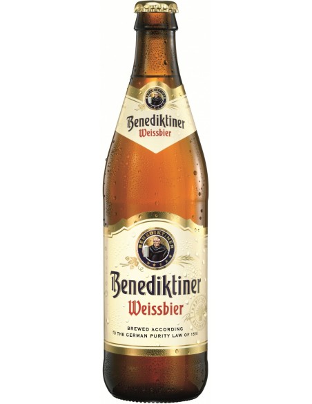Amber beer unfiltered Benediktiner Weissbier, 5.4% alc., 0.5L, Germany