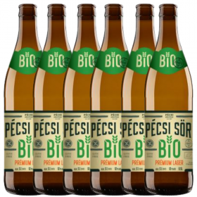 Six pack Pécsi Sör BIO Premium Lager gluten free beer, 5% alc., 0.5L, bottle, Hungary