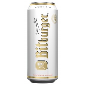 Blonde beer filtered Bitburger Premium Pils, 4.8% alc., 0.5L, doza, Germany