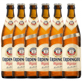Six pack blonde unfiltered beer Erdinger Weissbier, 5.3% alc., 0.5L, sticla, Germany