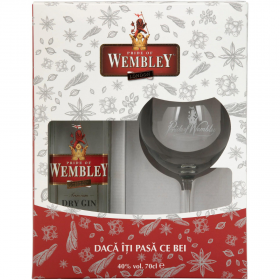 Gin Wembley Dry + pahar, 40% alc., 0.7L, Romania
