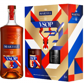 Cognac Martell VSOP + 2 Glasses, 40% alc., 0.7L, France